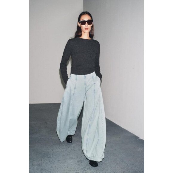 ZARA JEANS ZW COLLECTION HIGH-WAIST BALLOON - Picture 1 of 8